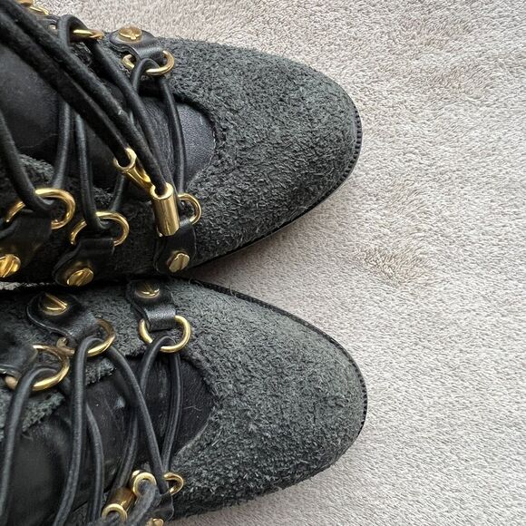 Tory Burch Hamila Dark Gray Distressed Suede Lace Up High Heel Booties Women 6.5 - Picture 9 of 16
